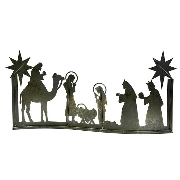 Curved Metal 22.5" Grey/Gold Flecks Die-Cut Christmas Nativity Scene - Picture 4 of 6